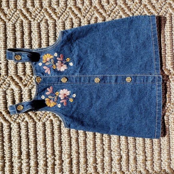 Daisy Fuentes 24M Denim Dress Floral Embroidery 100% Cotton Adjustable Straps - Picture 2 of 11